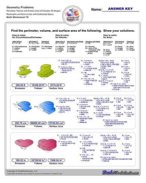 surface area and volume formulas worksheet