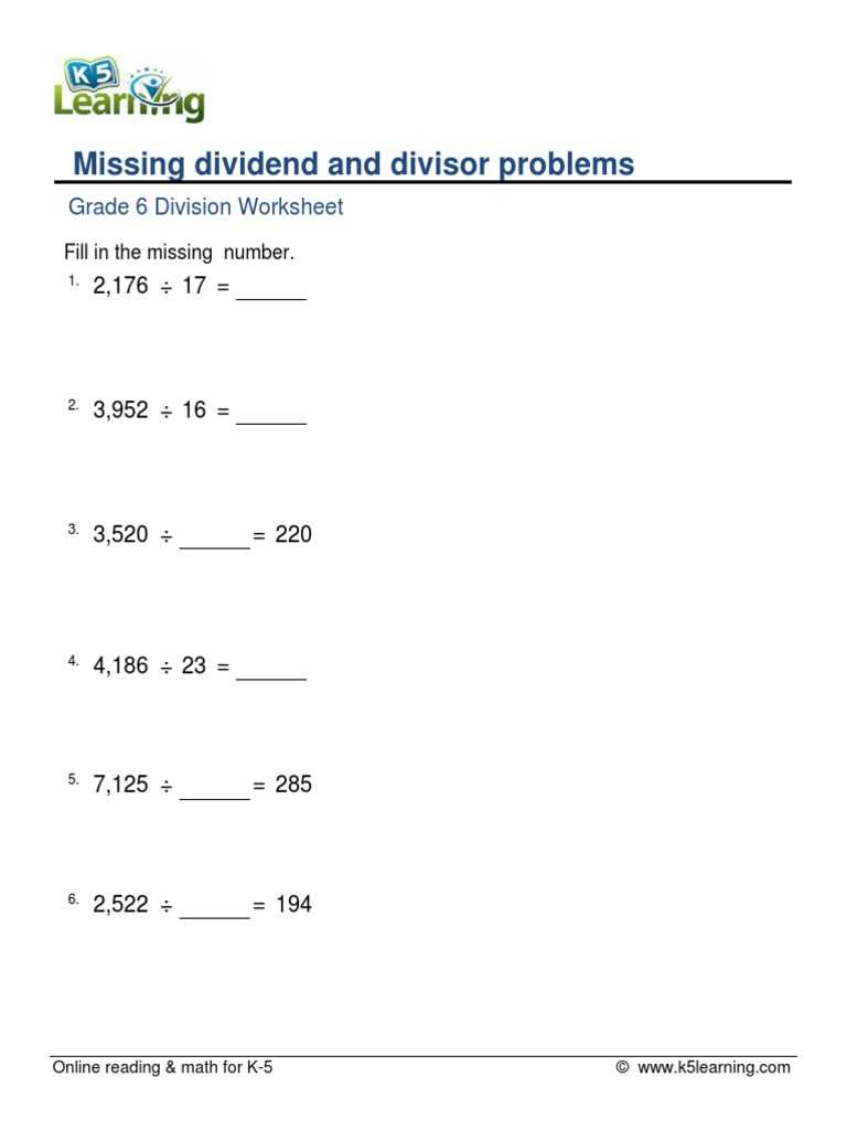 6 division worksheet