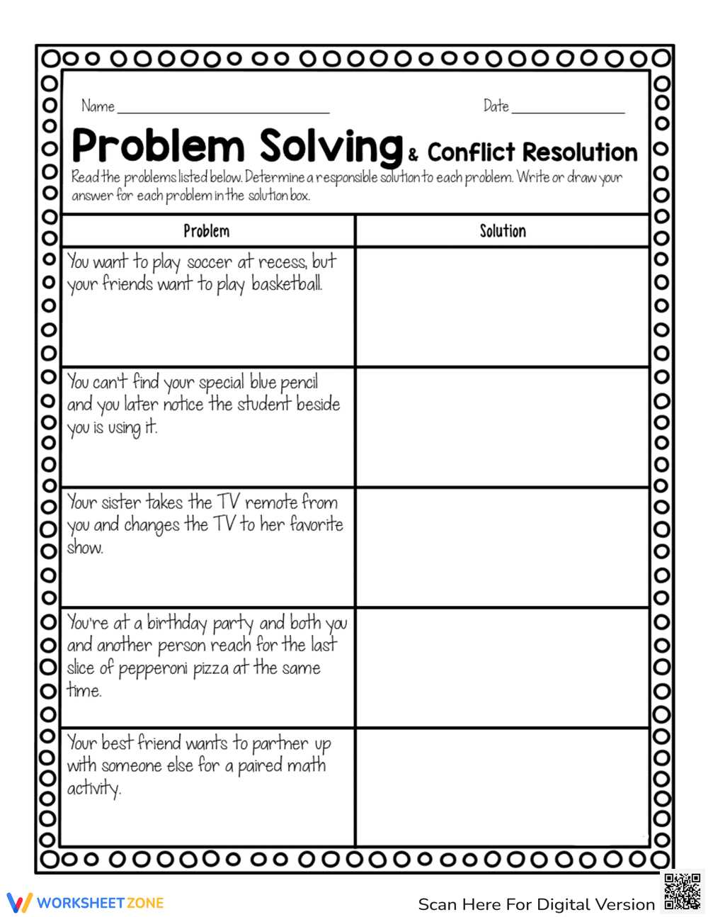 conflict resolution worksheets