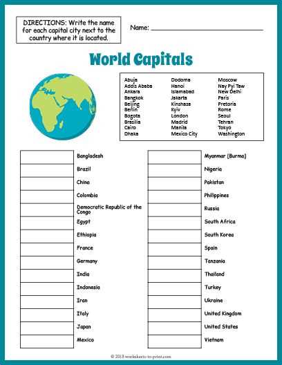 world geography worksheets