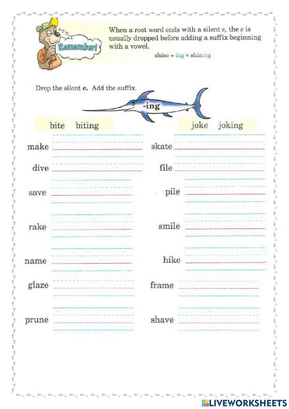 drop e spelling rule worksheet free