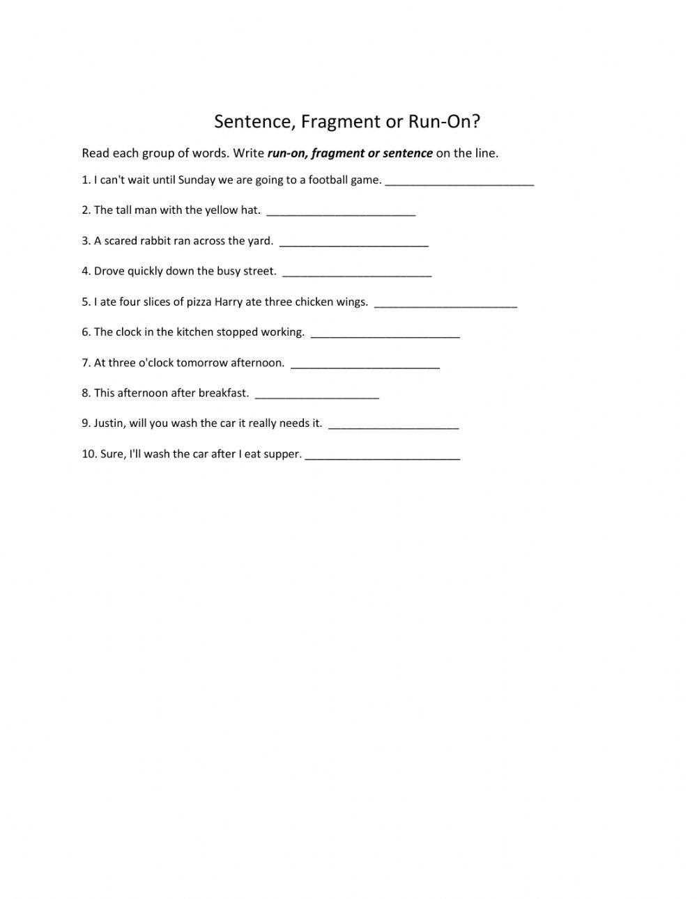 sentence and fragment worksheets sentence and fragment worksheets