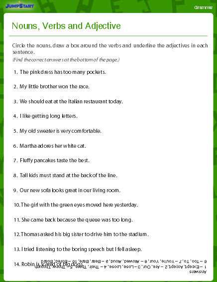 adjective noun worksheet