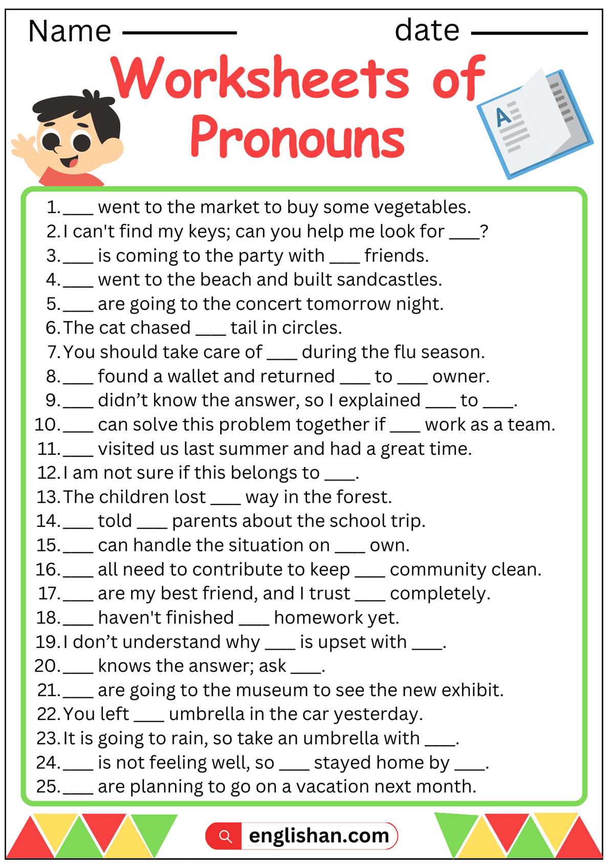 worksheets with pronouns worksheets with pronouns