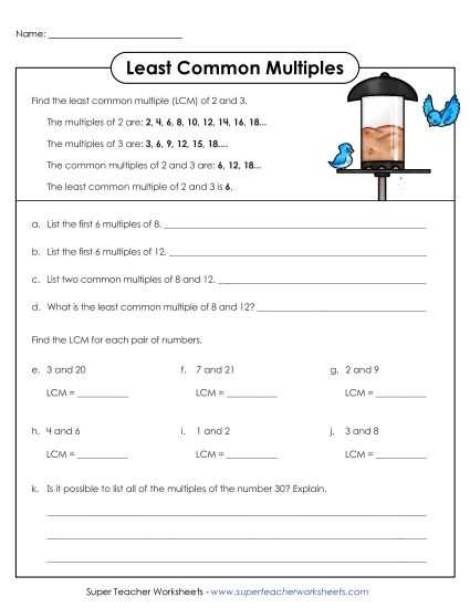 worksheets for least common multiple