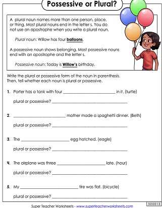 singular plural possessive nouns worksheet