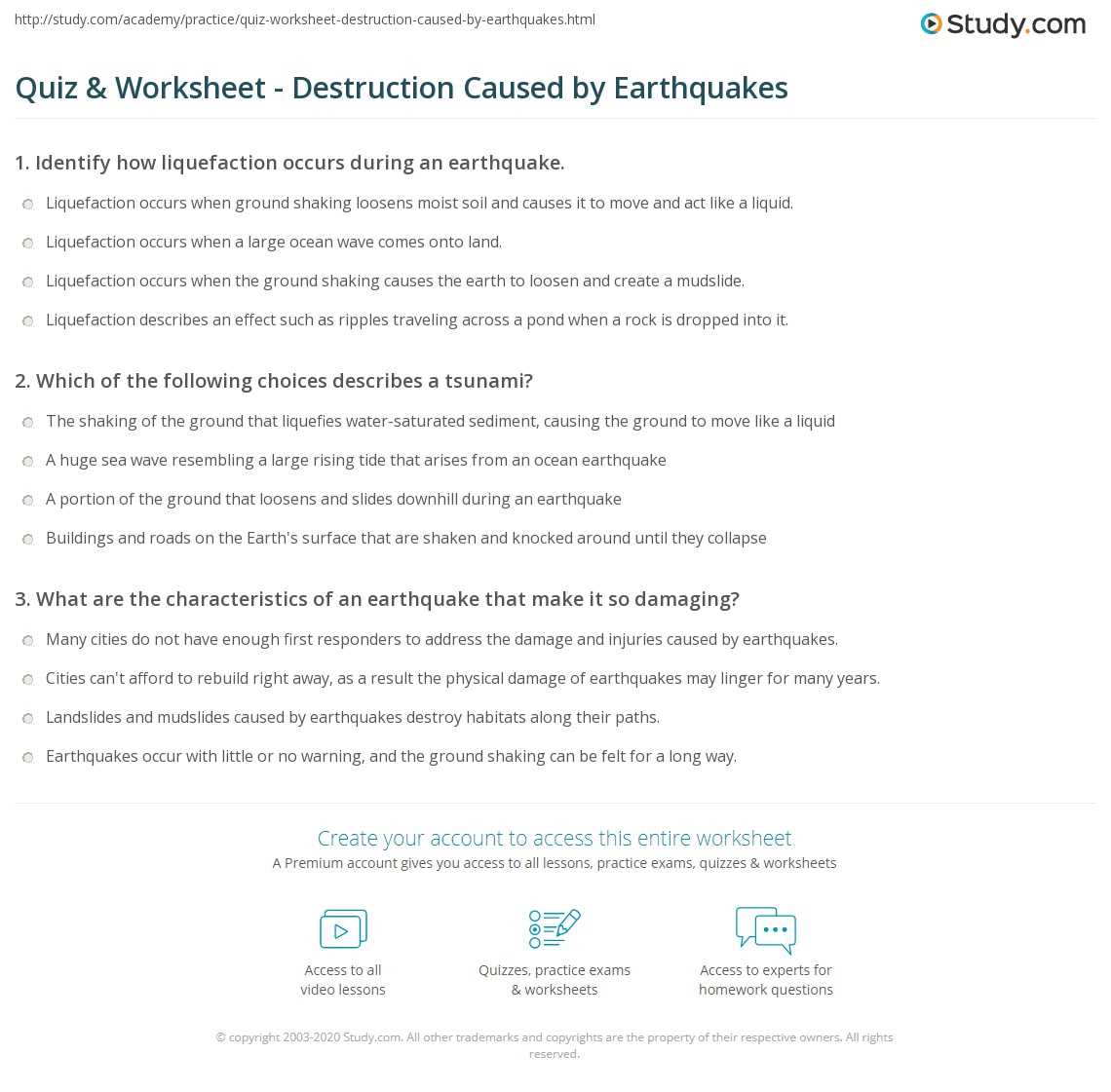 earthquake worksheets