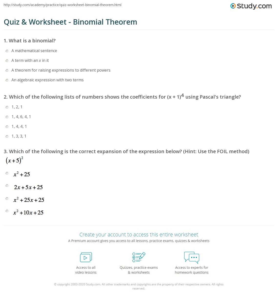 binomial expansion worksheet