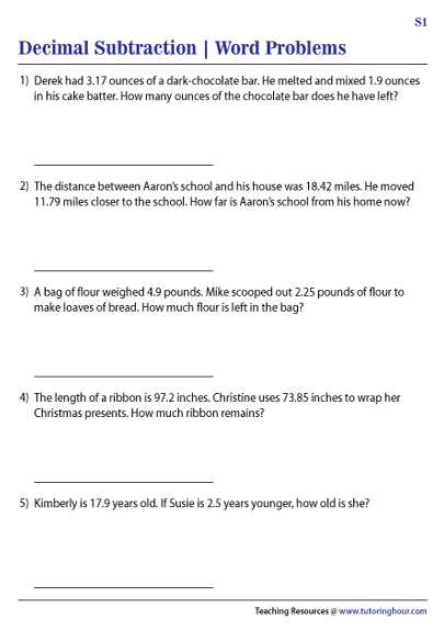 subtract decimals worksheet