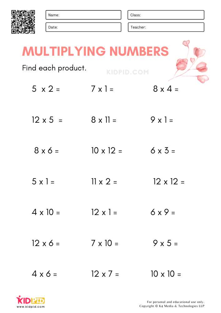 kids multiplication worksheet