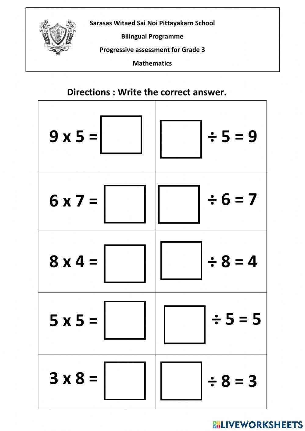 division and multiplication worksheets grade 3