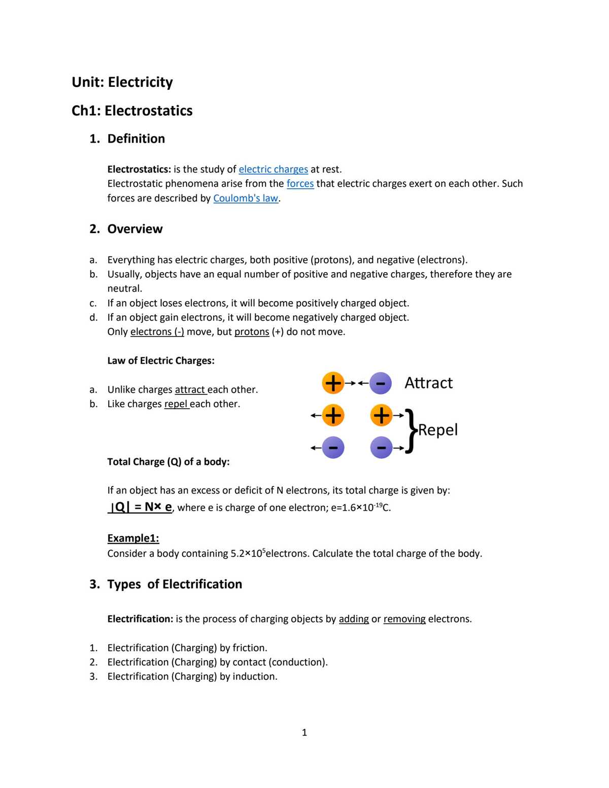 electrostatics charge worksheet