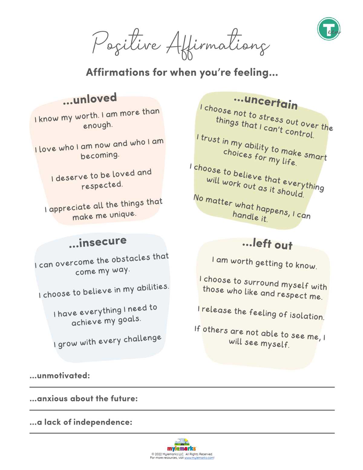 positive affirmation worksheets