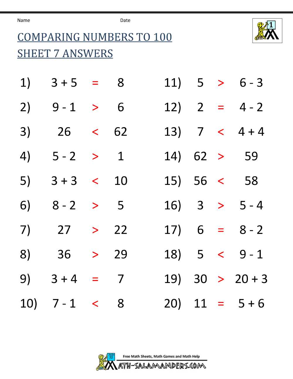 bigger and smaller number worksheet