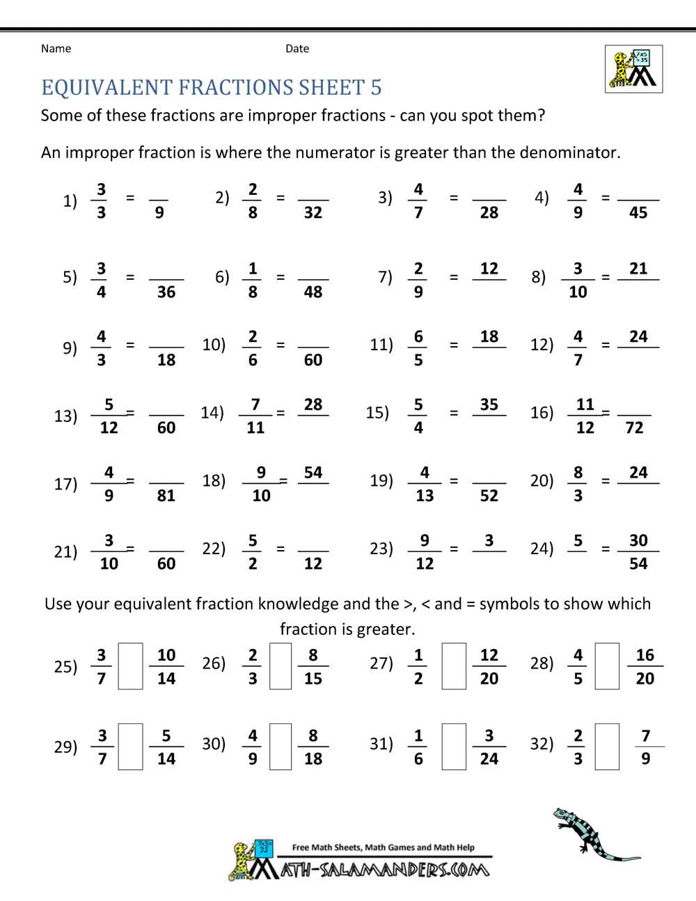 fractions worksheets grade 5