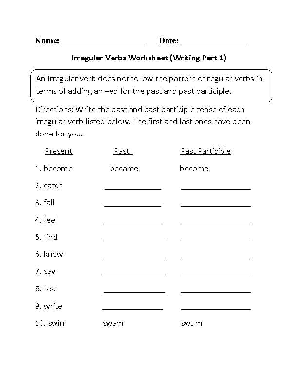 regular and irregular worksheets