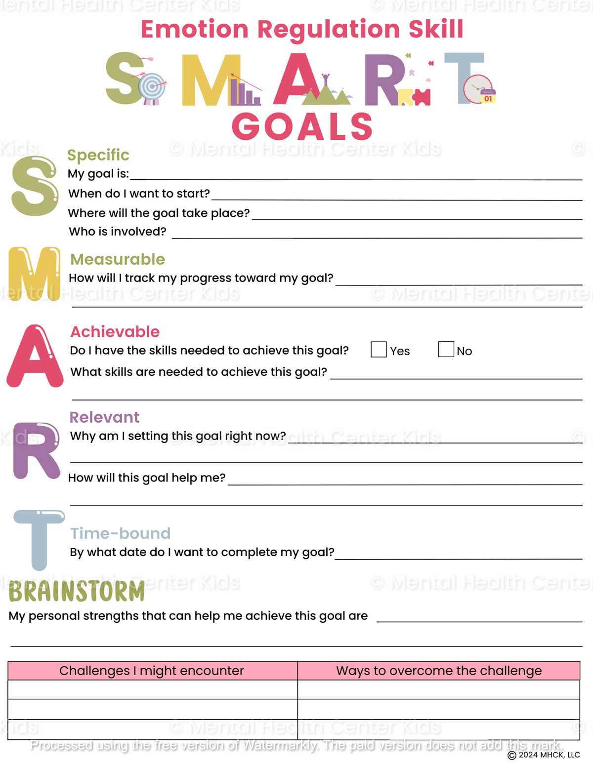 smart goals worksheet for students