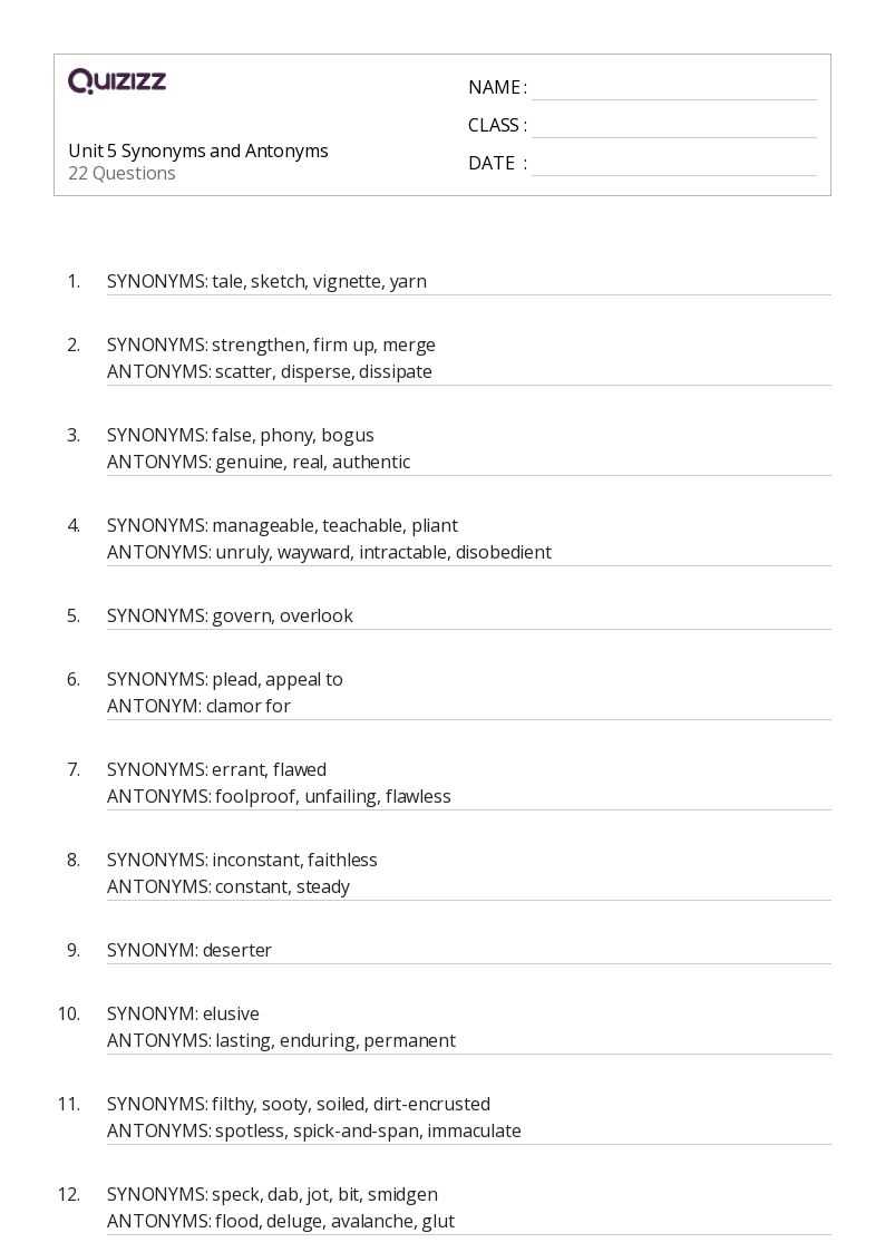 antonyms and synonyms worksheets