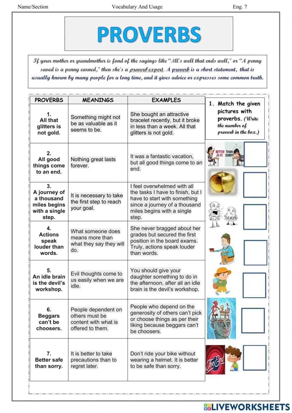 english proverbs worksheet