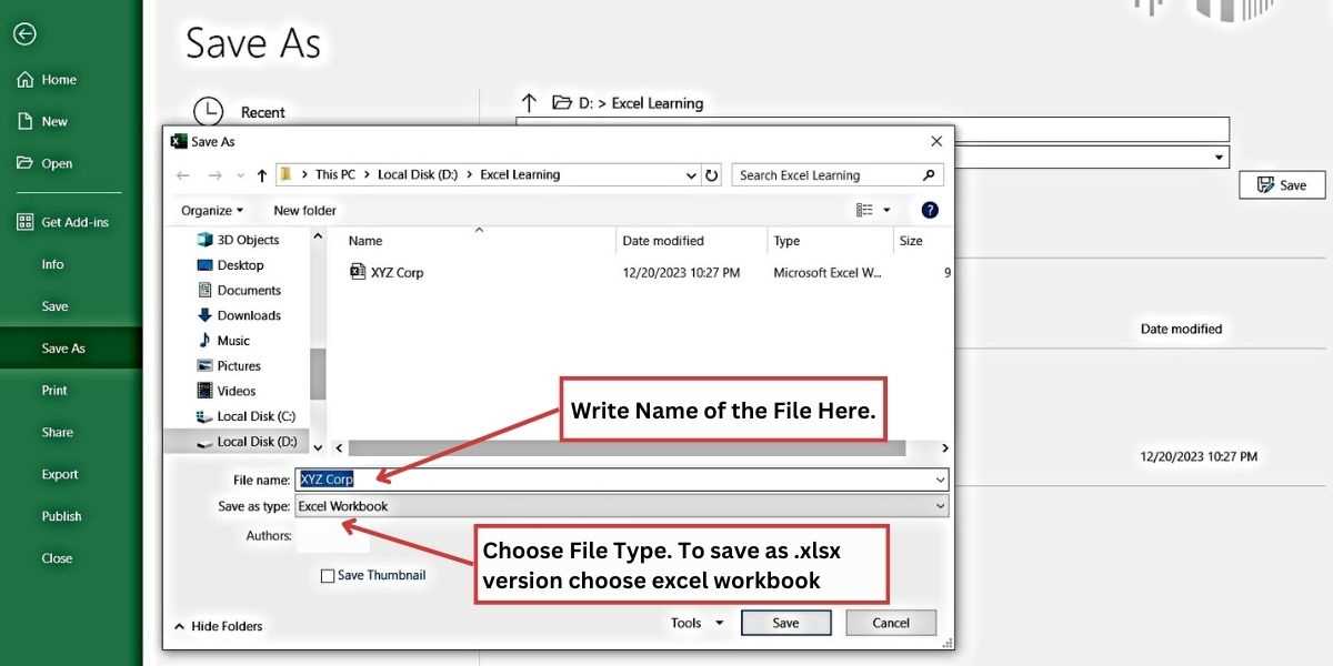 how to save excel worksheet
