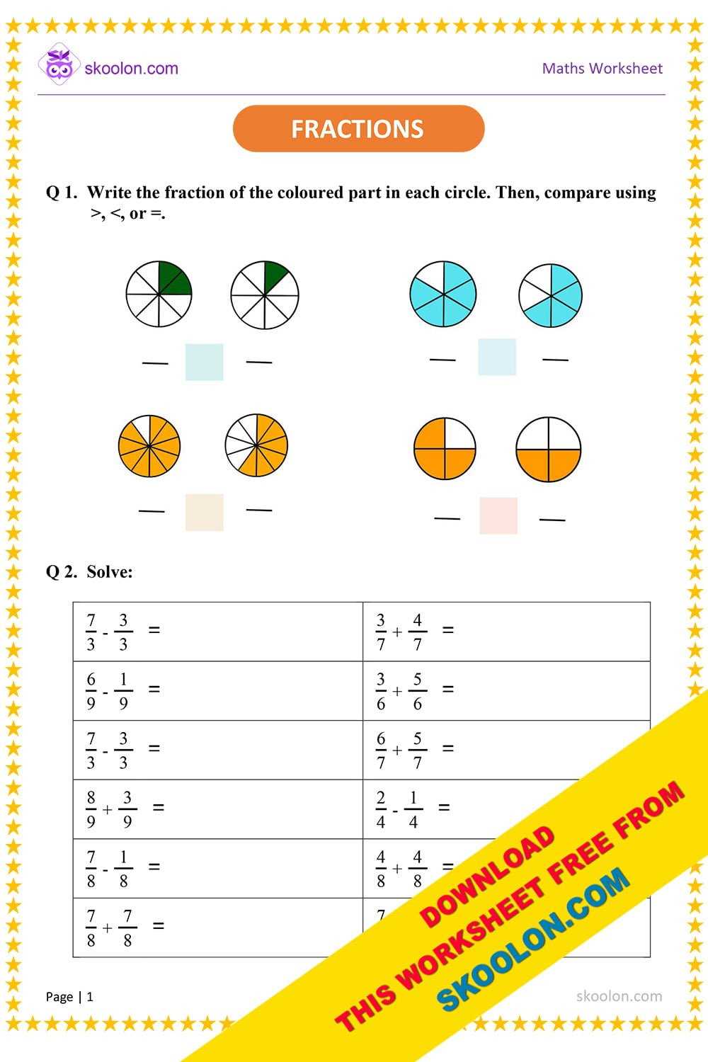 fraction of worksheet
