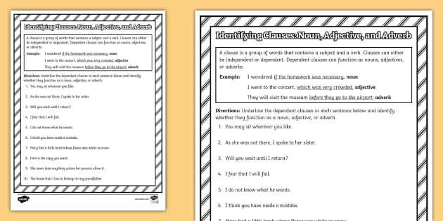 identifying independent and dependent clauses worksheet