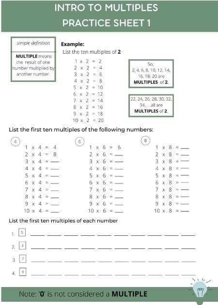math multiples worksheet