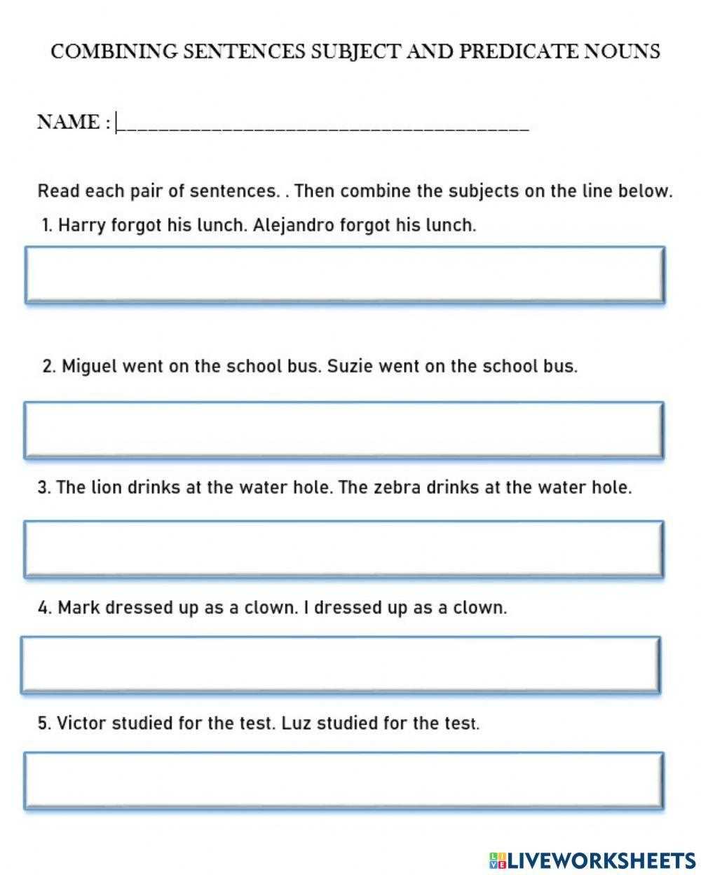 combining sentences worksheets