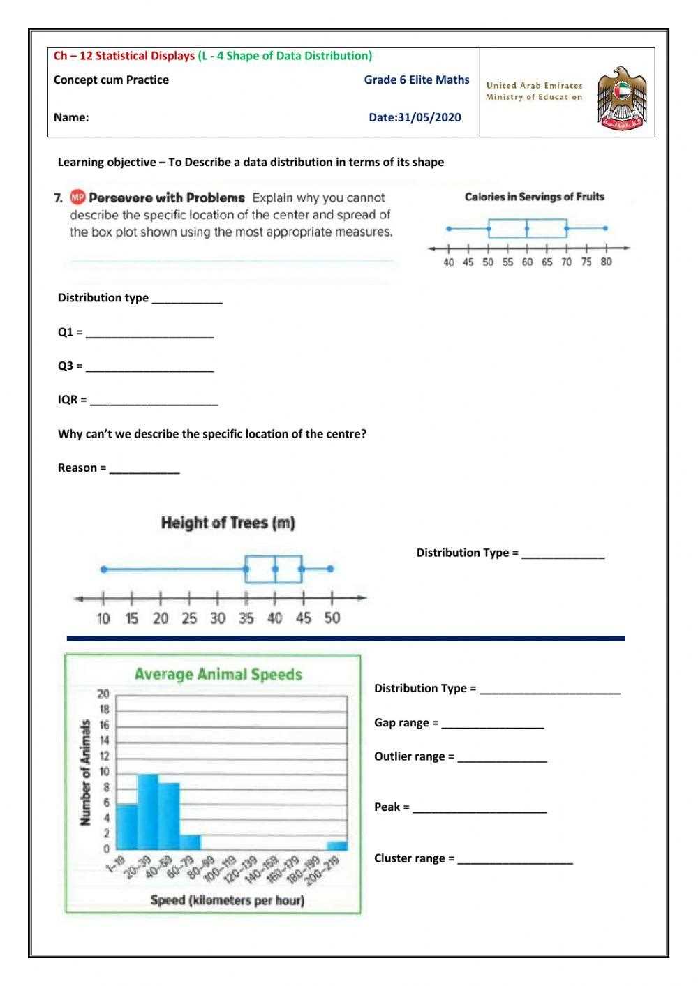 data distributions worksheet