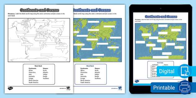 label continents oceans worksheet