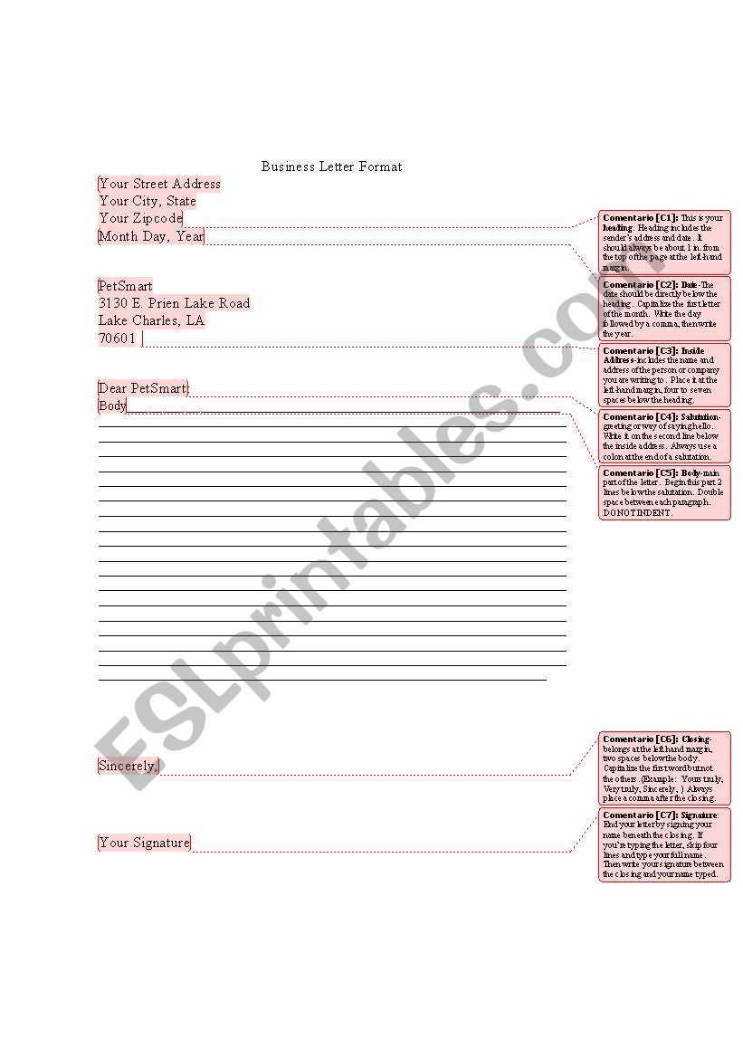 business letter format worksheet
