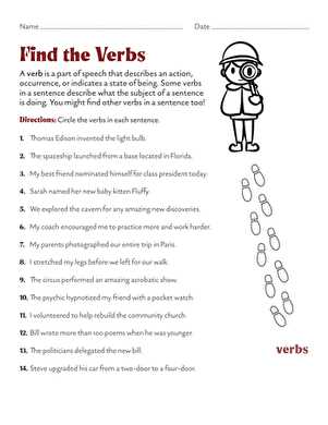 subject verb identification worksheet