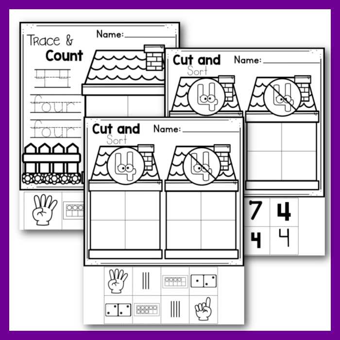number 4 kindergarten worksheets