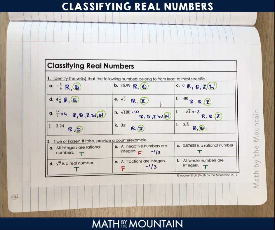 classifying using the real number system worksheet