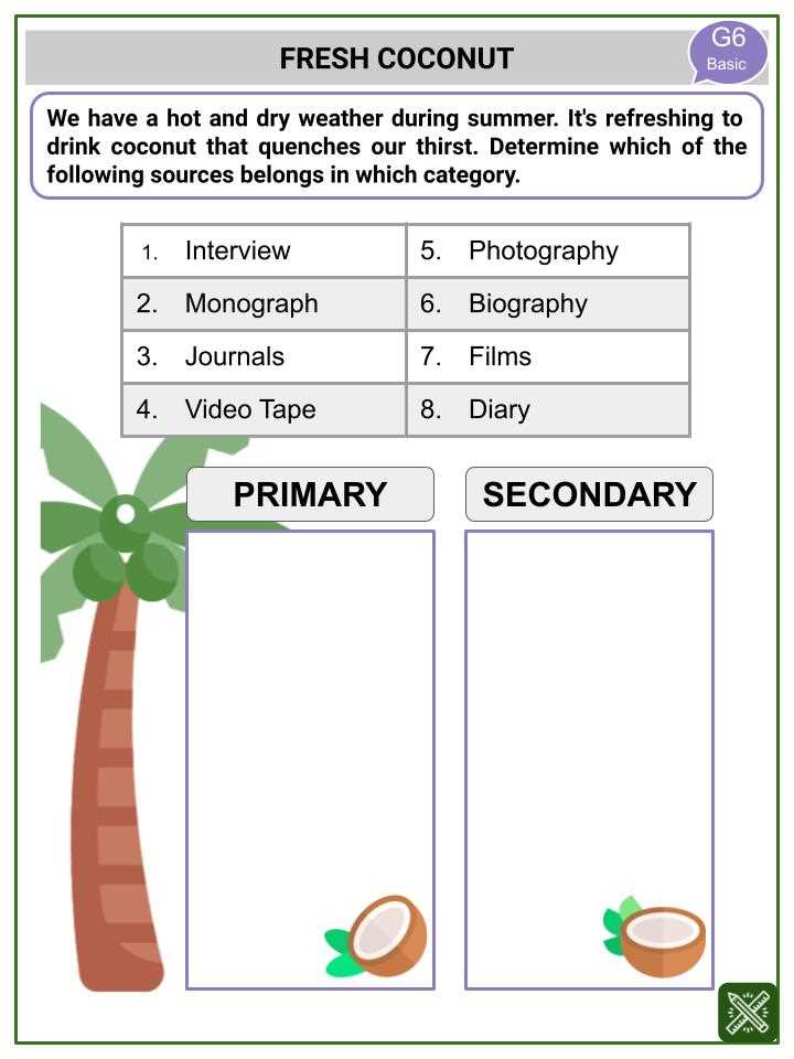 worksheet on primary and secondary sources