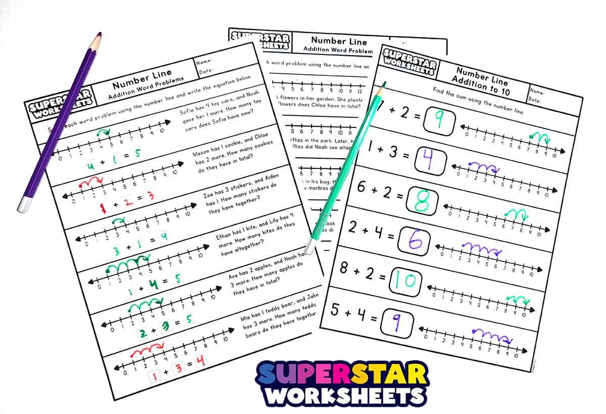 number line adding worksheet