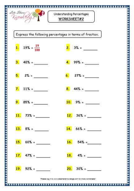 percentage worksheets