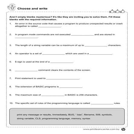 computers inside and out programs vocabulary worksheet