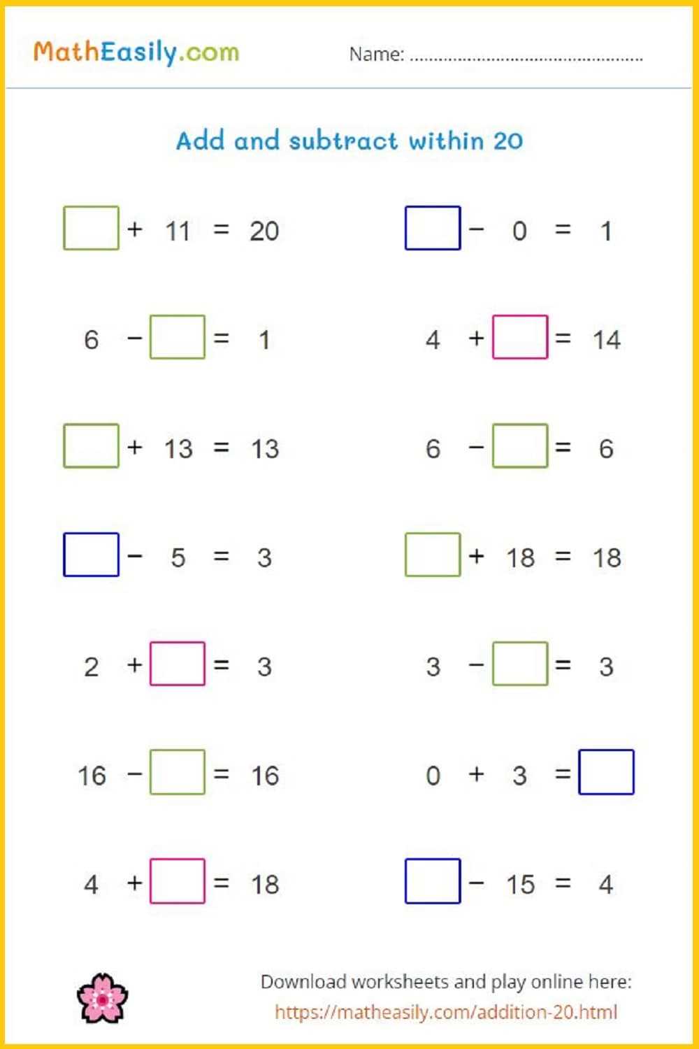 1st grade math worksheet