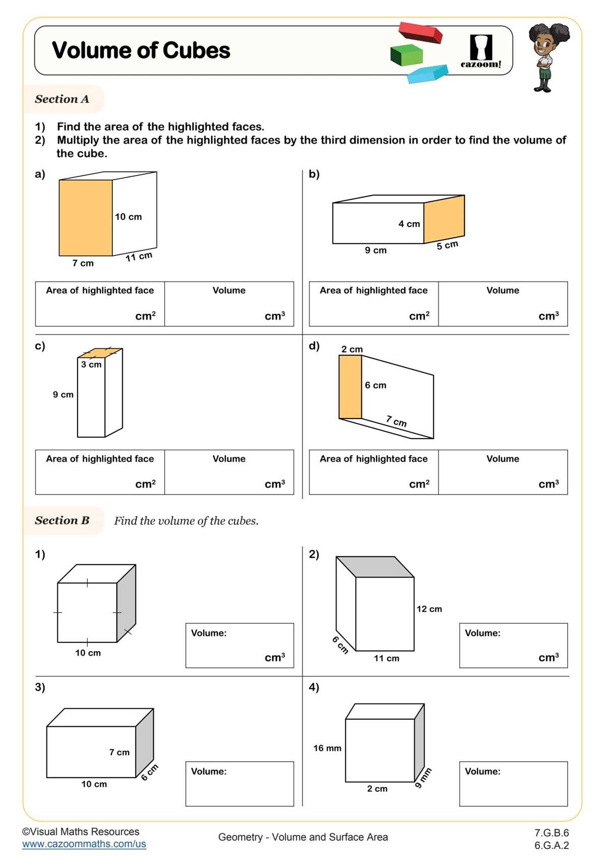 surface area math worksheets