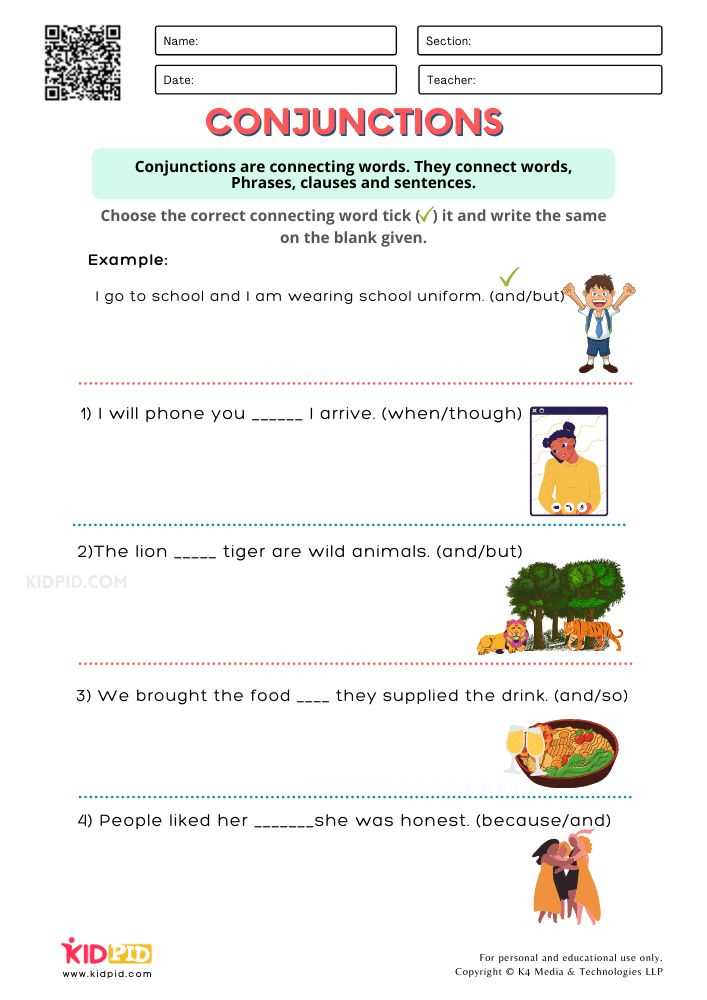 conjunctions worksheets printable
