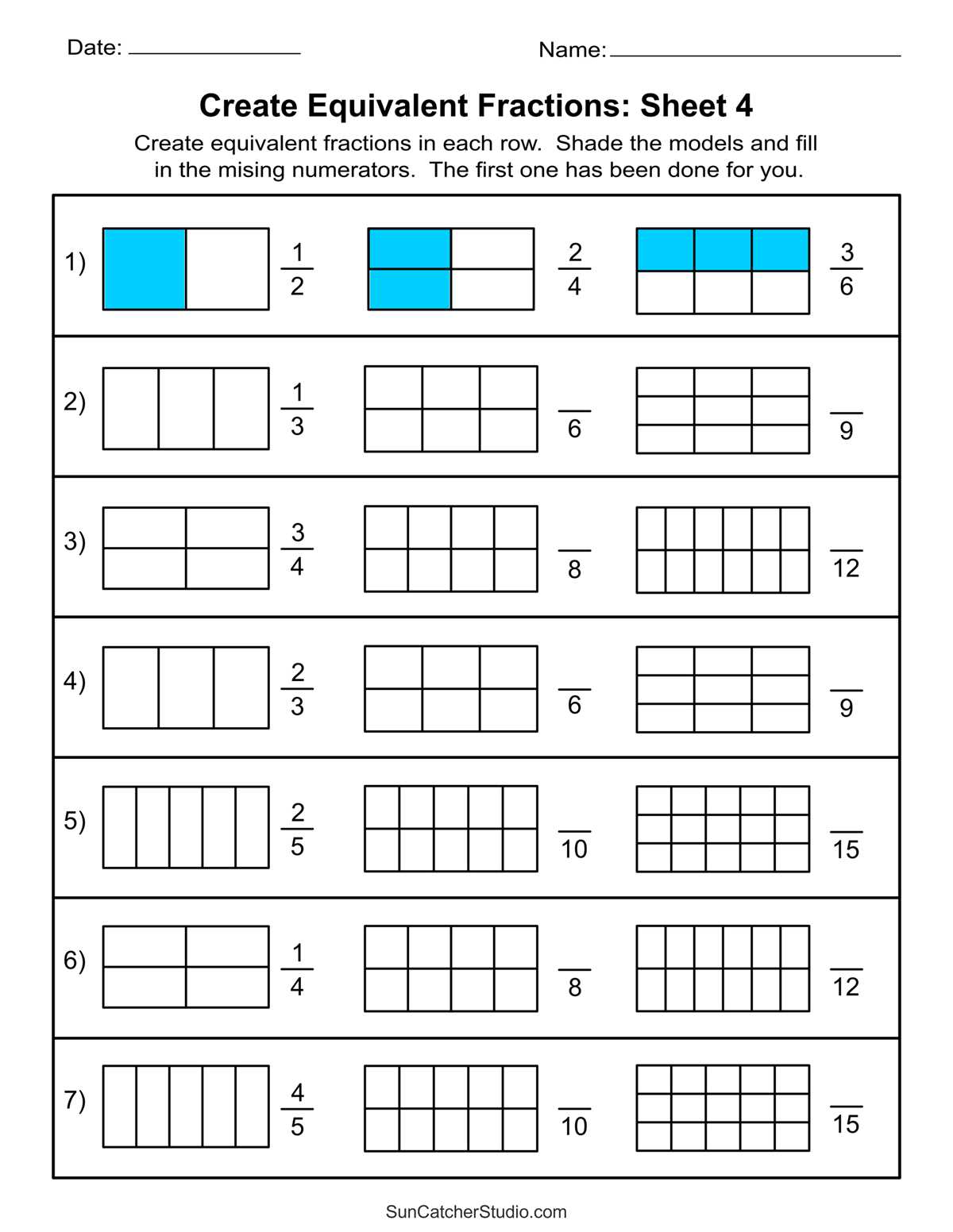 comparing fractions worksheets 4th grade