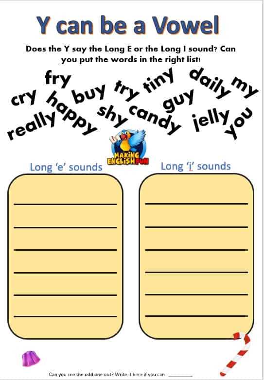 y vowel worksheets