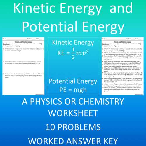 calculating potential and kinetic energy worksheet