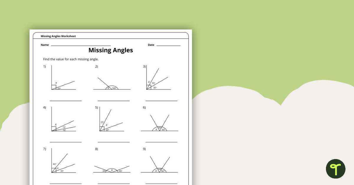 find the measure of the missing angle worksheet