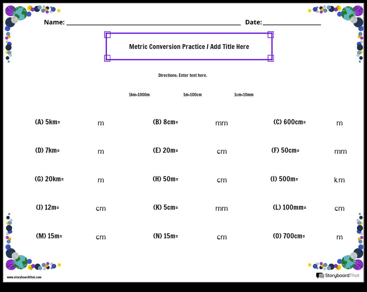 worksheet for converting metric units