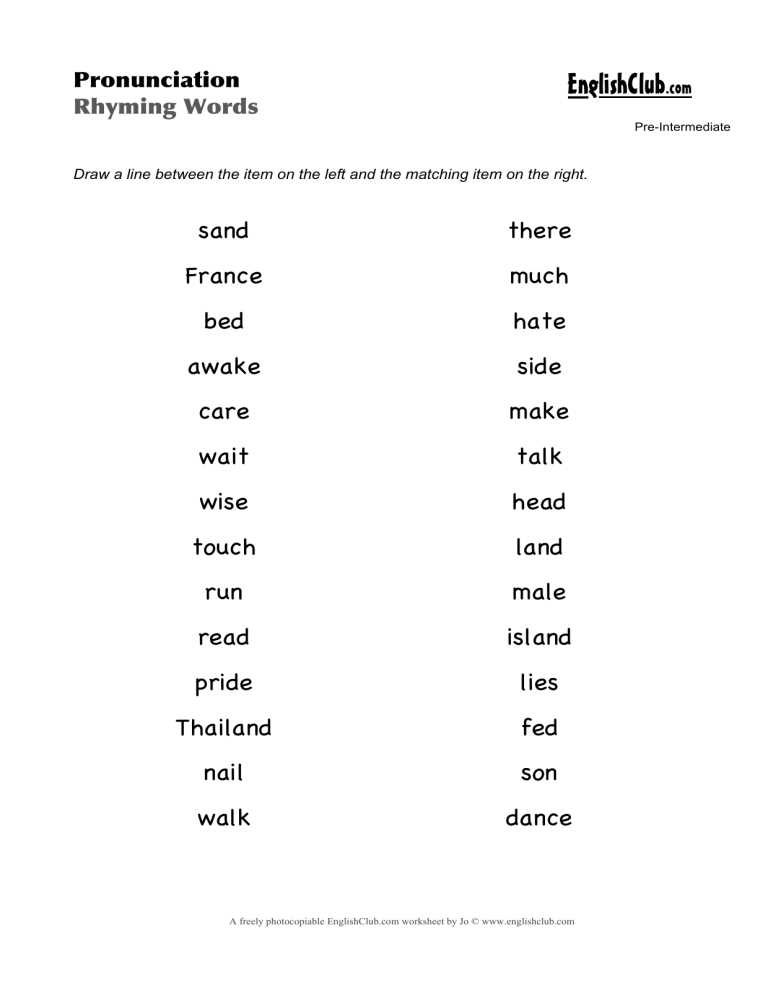 english rhyming words worksheet
