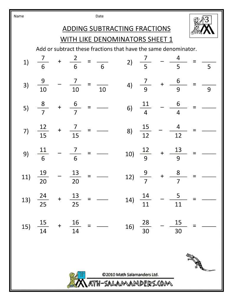 adding subtracting multiplying fractions worksheet