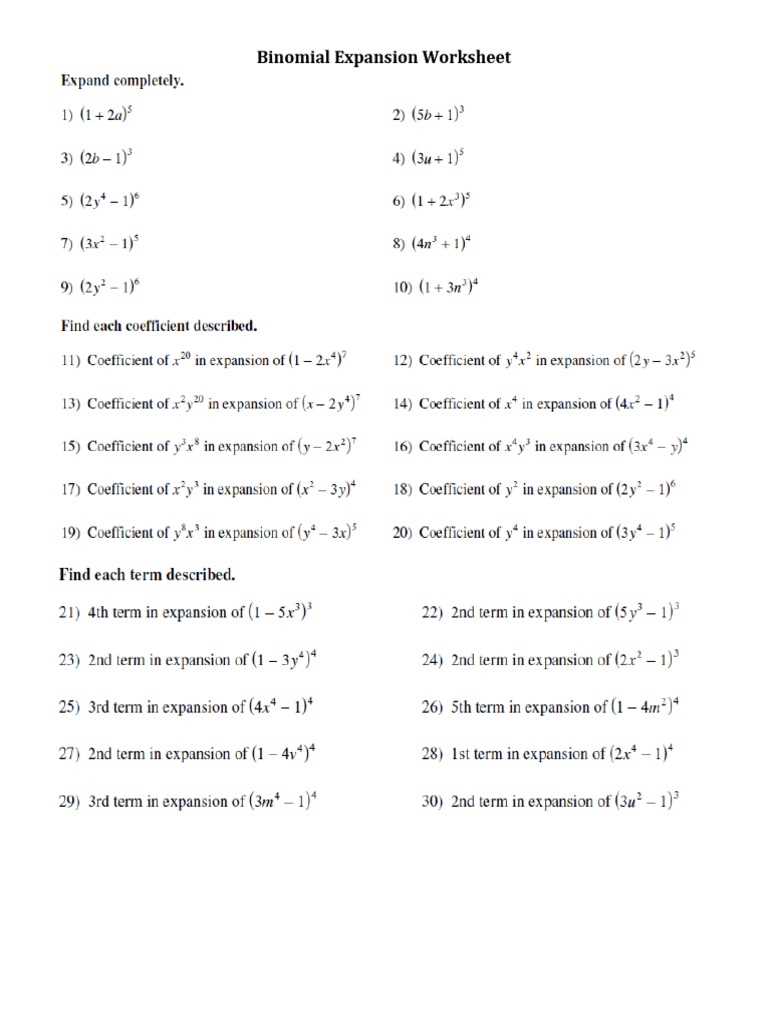 binomial worksheet 1