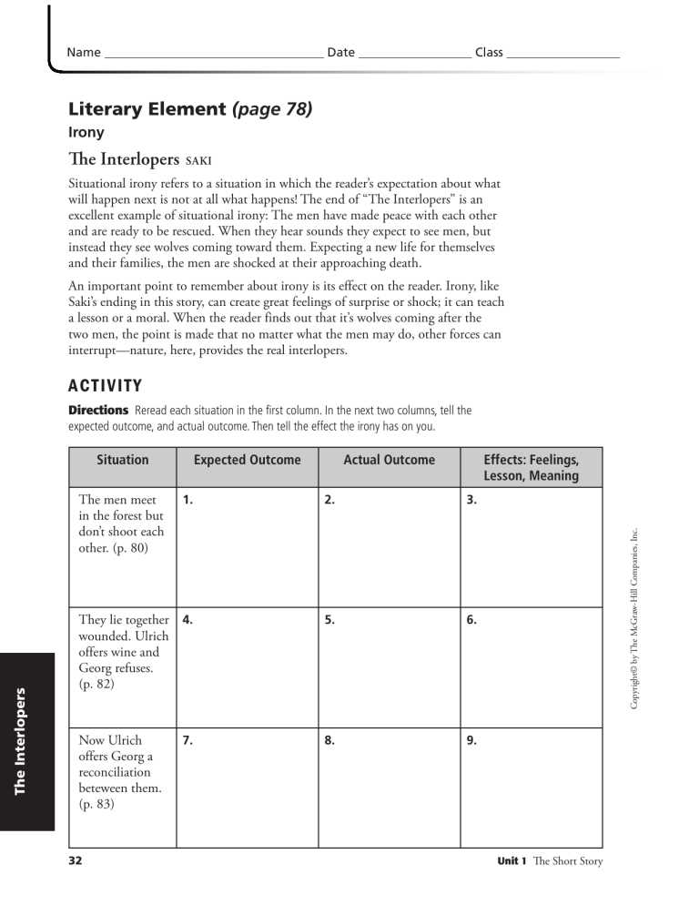 irony worksheet